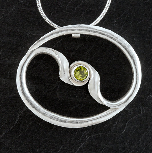 Embrace silver pendant with peridot or rhodolite garnet