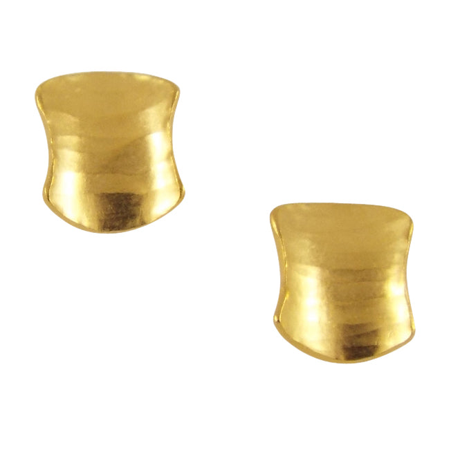 A pair of shield-shaped studs, variations of the square silver earrings, gold plated, with a subtle curve, a hammered texture and burnished edges.